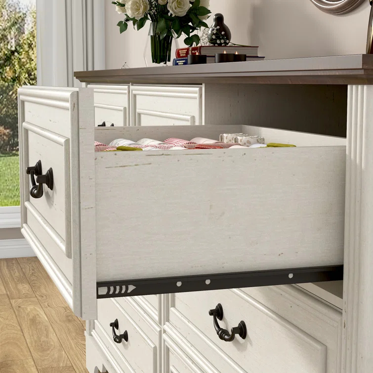 Charlton Home® 59" Farmhouse Dresser With 7 Spacious Drawers – Rustic Wooden Storage Cabinet For Bedroom, Living Room, Or Entryway