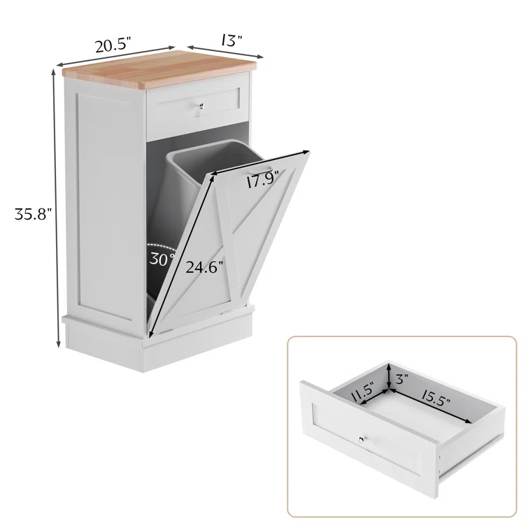 Aeloxis Havant Tilt Out Trash Cabinet 10 Gallon Wooden Free Standing (Not include trash can)