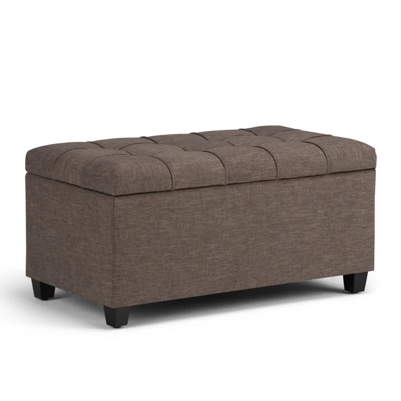 Simpli Home Sienna 33"W Upholstered Storage Ottoman Bench with Lift-Up Tufted Top
