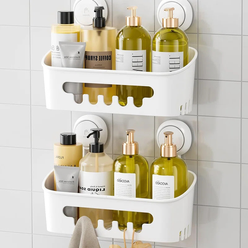 Rebrilliant Shower Caddy Suction Cup 2 Pack,Removable Shelves,Wall Mounted for Bathroom Accessories,White