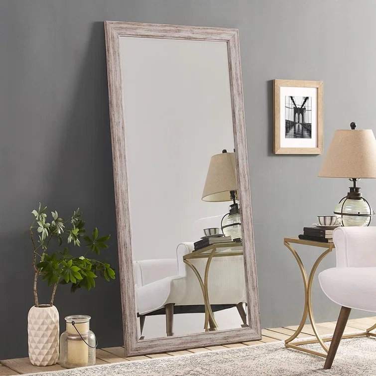 Highland Dunes Lindberg Rectangle Full Length Mirror, Faux Wood Farmhouse Mirror, Floor Mirror