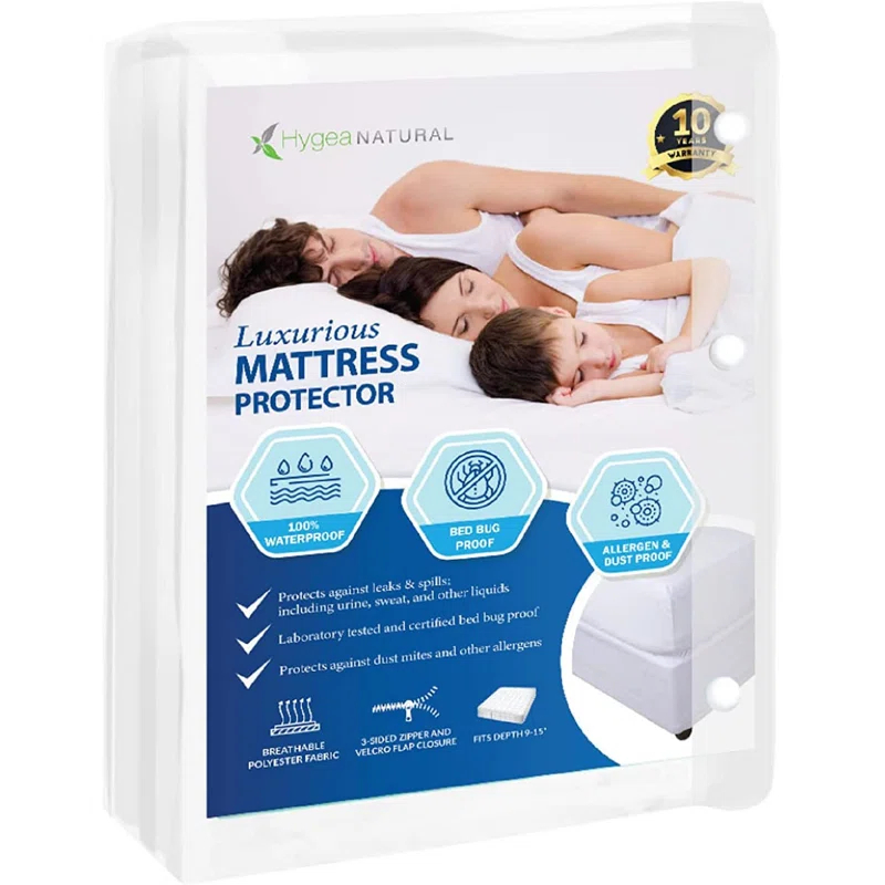 Hygea Natural Waterproof Zipper Mattress Protector Case Pack