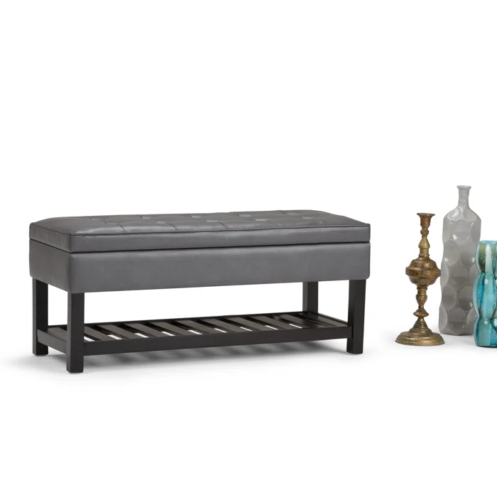 Simpli Home Cosmopolitan 44"W Transitional Tufted Storage Ottoman Bench with Lift Top