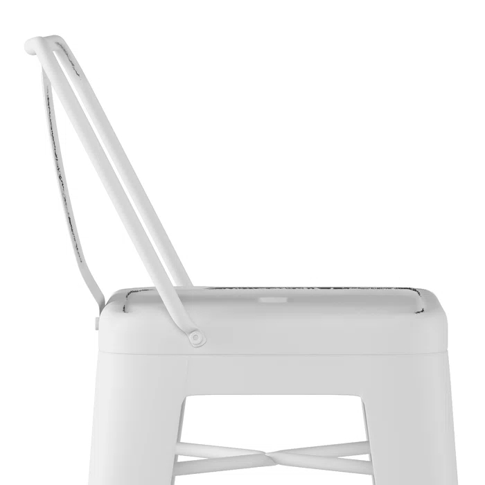 Simpli Home Rayne Metal Industrial Stool with Curved Back, Cross-Brace, and Footrest