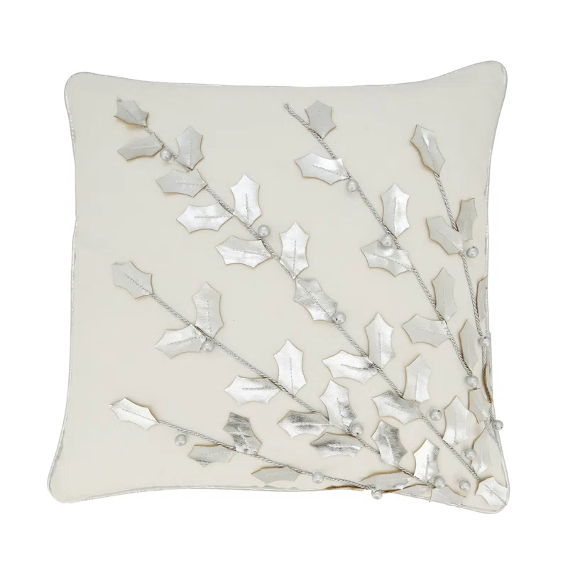 Saro Poinsettia Collection Floral Cotton Throw Pillow