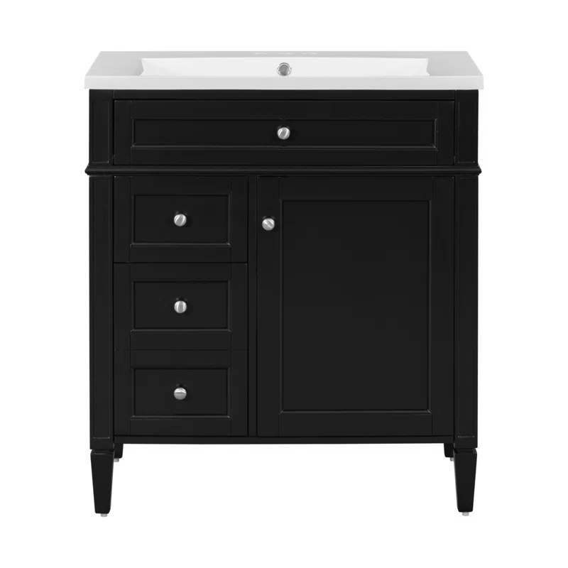 HLILish 30'' Bathroom Vanity With Top Sink, Modern Bathroom Storage Cabinet With 2 Drawers And A Tip-Out Drawer, Single Sink Bathroom Vanity