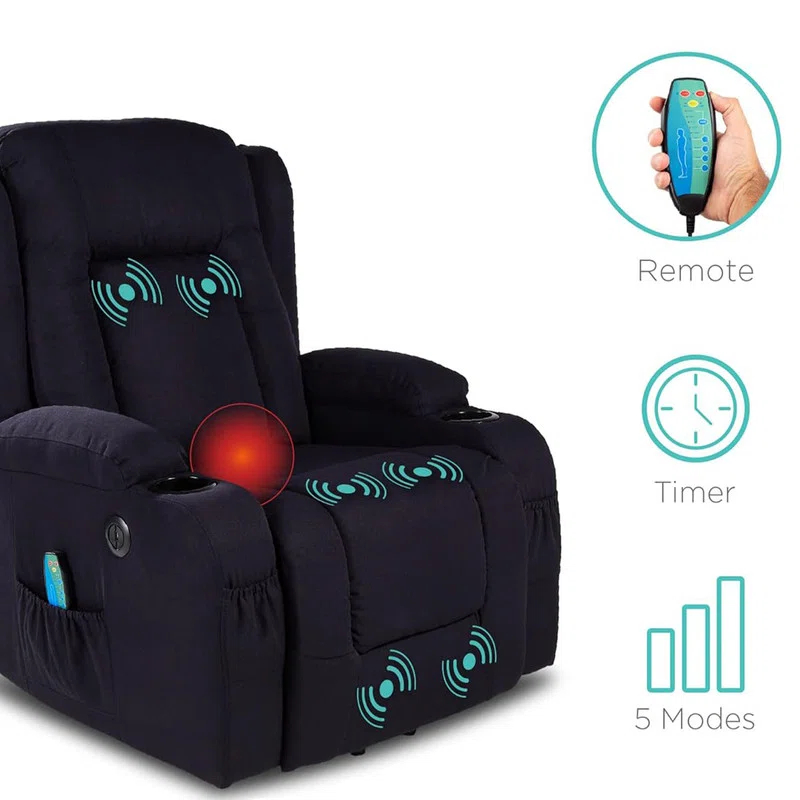 Hokku Designs Modern Linen Electric Power Lift Chair, Recliner Massage Chair, Adjustable Furniture for Back, USB Port, Heat, Cupholders