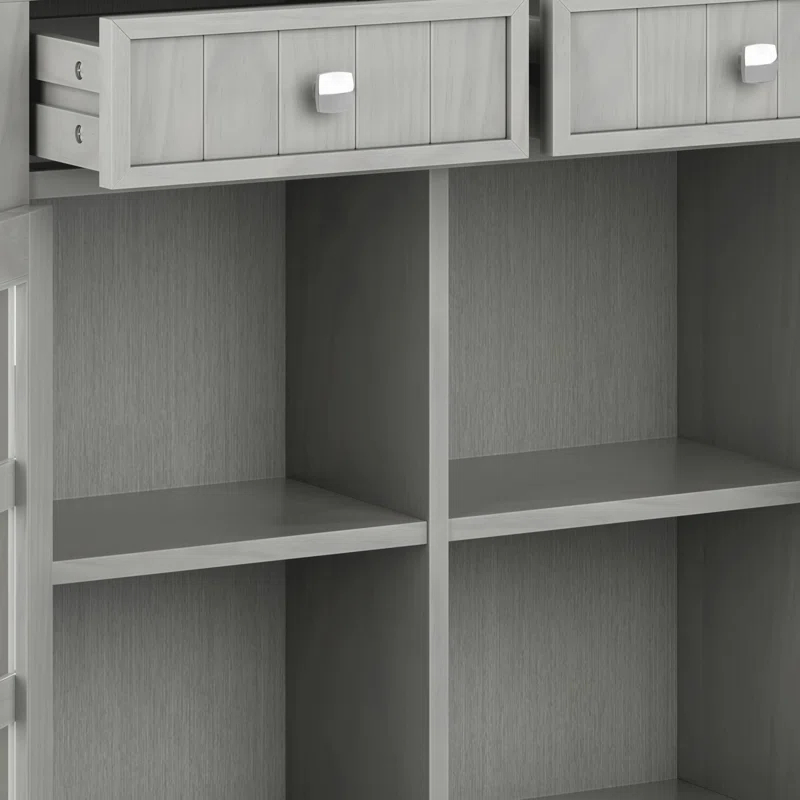 Simpli Home Acadian 36"W Solid Wood 2-Shelf Entryway Storage Cabinet with Glass Doors and 2 Drawers