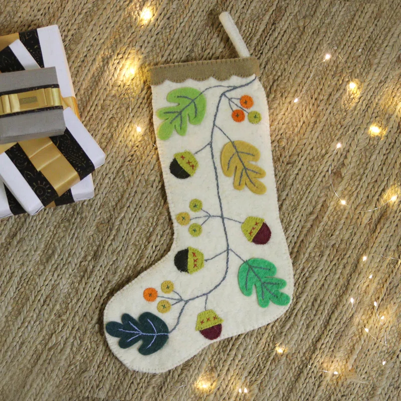 One Allium Way® Handmade Leaves Of The Season Applique Wool Felt Christmas Stocking