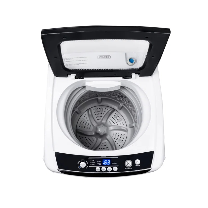 BLACK+DECKER Small Portable Washer, Washing Machine for Household Use, 0.9 Cu. Ft. with 5 Cycles, Transparent Lid & LED Display