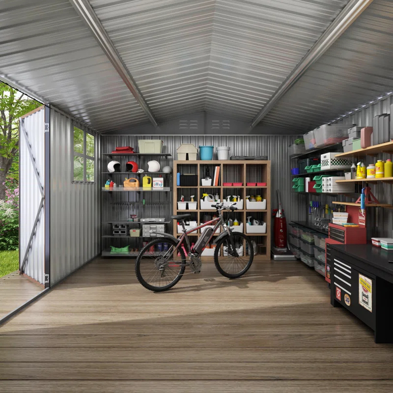 HOGYME 10 ft. W x 10 ft. D Waterproof Metal Storage Shed for Outdoor use With Window And Lockable Door