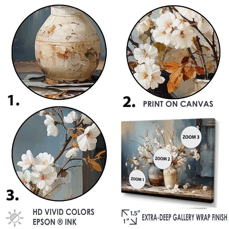 Design Art Pottery And Flowers Still Life I - floral pottery Canvas Print, Flower pot wall art