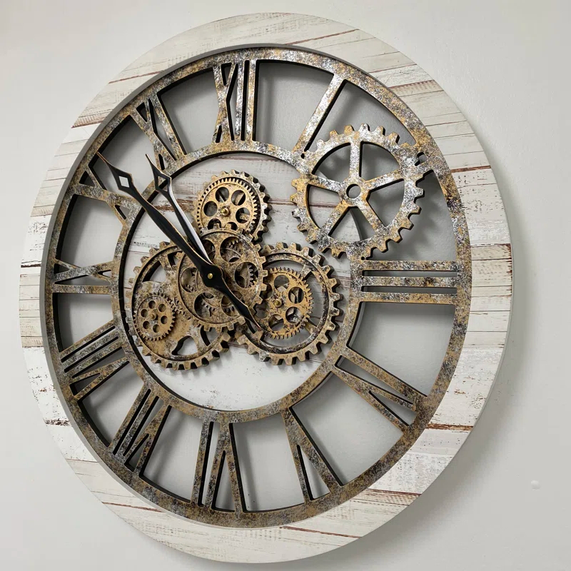 The Gears Clock Wall Clock 24" Round Oversized for Living Room decor with Real Moving Gears America Collection