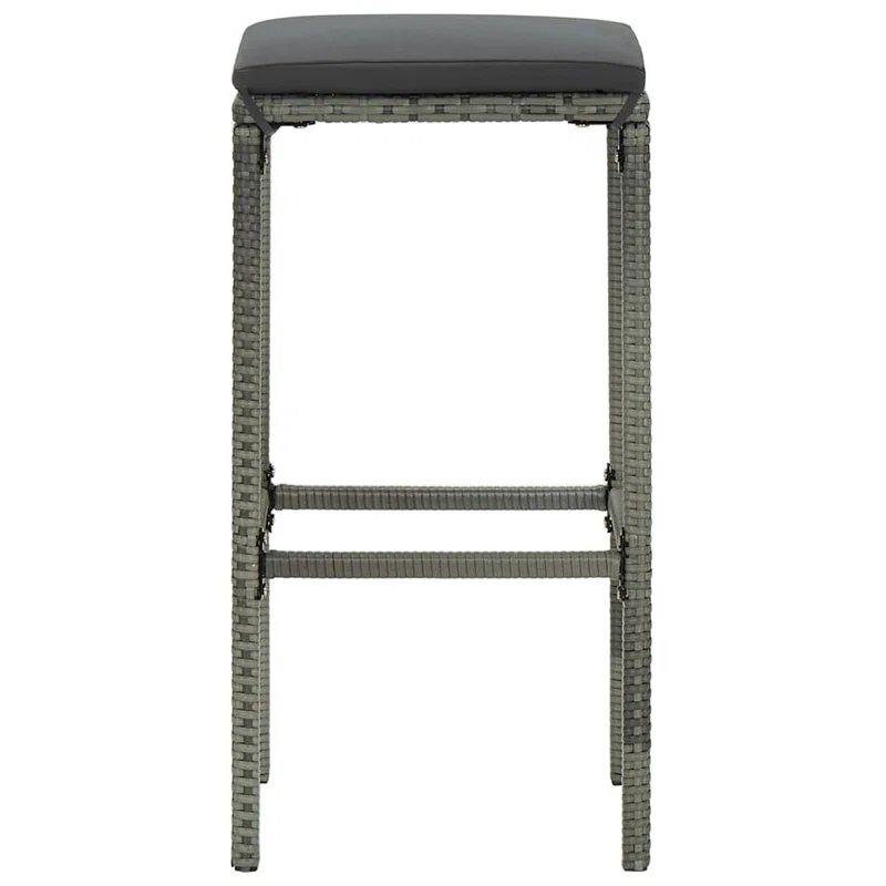 Benjara Outdoor Barstool Set Of 2 With Cushions, Gray Poly Rattan And Steel (Set of 2)