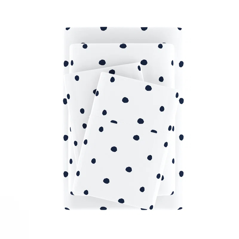 IEnjoy Home Polka Dots Navy & White Pattern Sheet Set