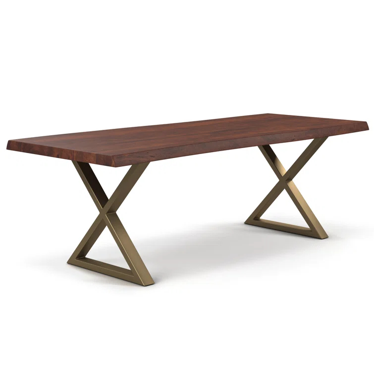 Contemporary Americano Acacia Wood & Brass Dining Table
