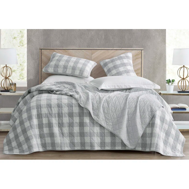 Chezmoi Collection Cotton Plaid Quilt Set