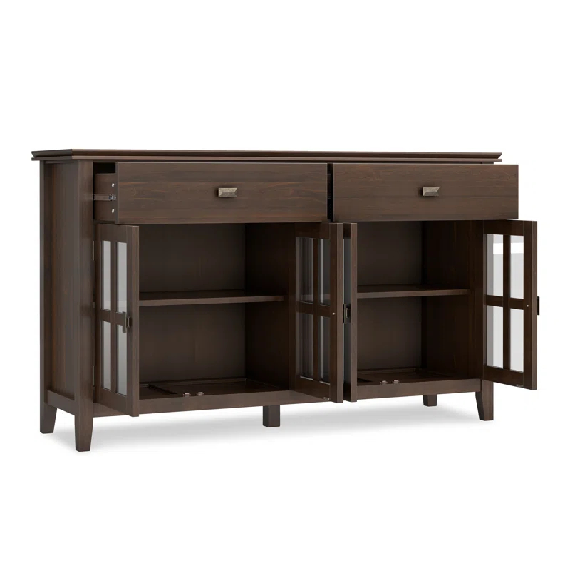 Simpli Home Artisan Solid Wood Large 4-Door Sideboard Buffet, Transitional-Style Storage Cabinet For The Dining Room, Kitchen, Or Living Room