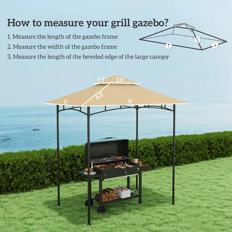 Outsunny Grill Gazebo Canopy Replacement Roof, UPF50+ Protected, 5' X 8' Outdoor BBQ Canopy Replacement Cover, Double Tiered Grill Canopy Replacement Cover, TOP COVER ONLY, Beige