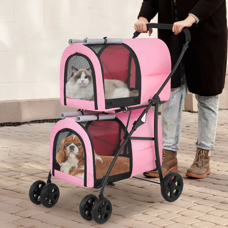 Bring Home Furniture Folding Pet Stroller for Cats & Dogs 4-in-1 Double Dog Stroller for Small & Medium Pets Carrier Cart with Convertible Features | Wayfair