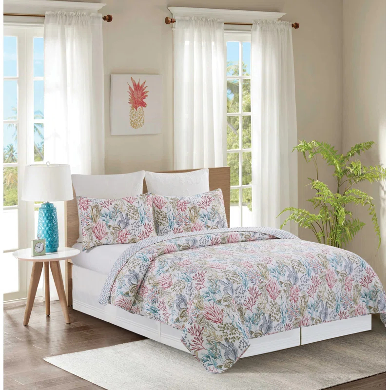 Delphina Cotton Percale Reversible Quilt Set