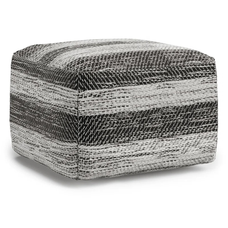 Simpli Home Clay 18"W Upholstered Cotton Square Pouf