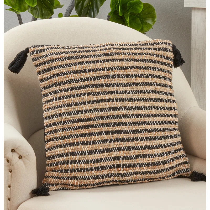 Saro Aziza Collection Tassels Cotton Pillow Cover