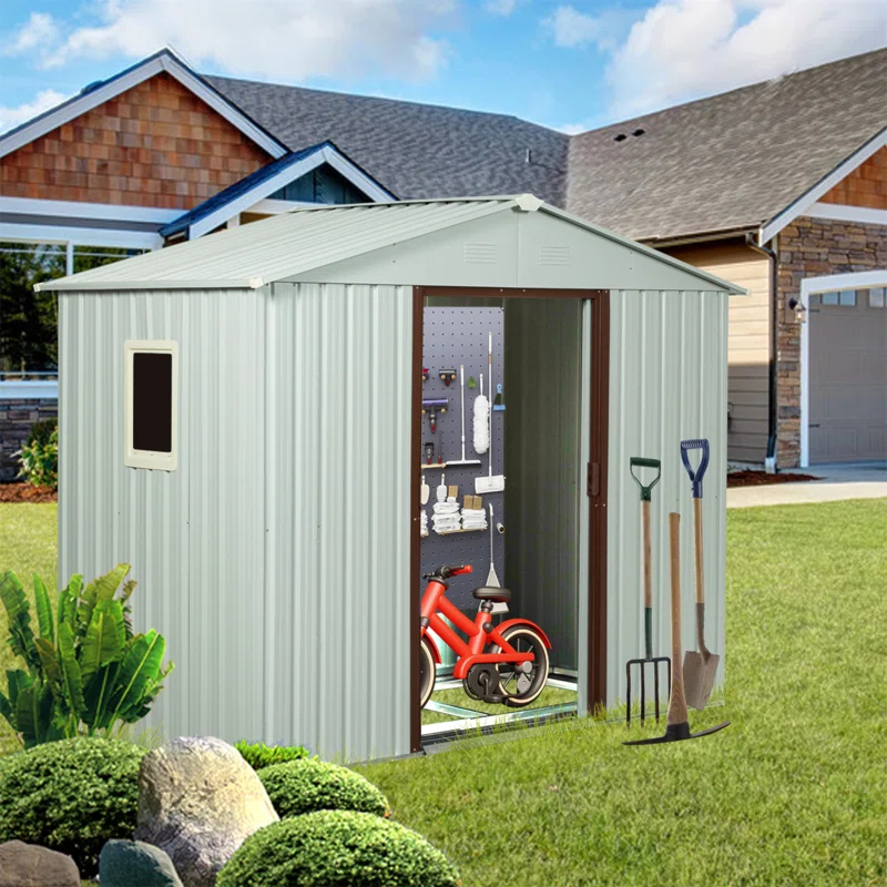 HLILish 8Ft X 4Ft Outdoor Metal Storage Shed With Window And Metal Foundation