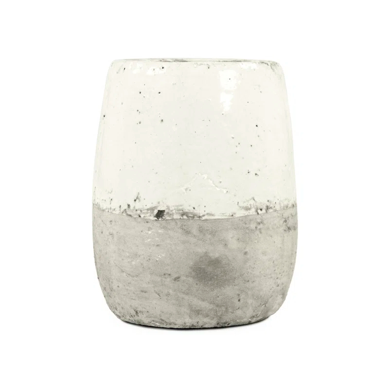 Distressed White Ceramic Table Vase with Rustic Finish