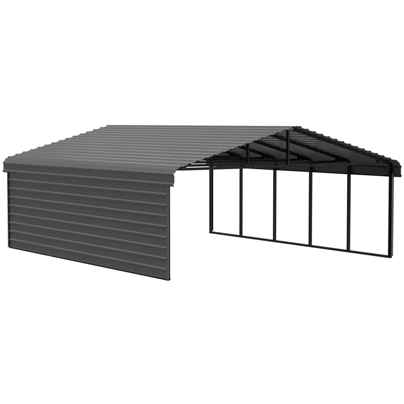 Arrow 24 x 20 ft Charcoal Carport with 1-sided Enclosure