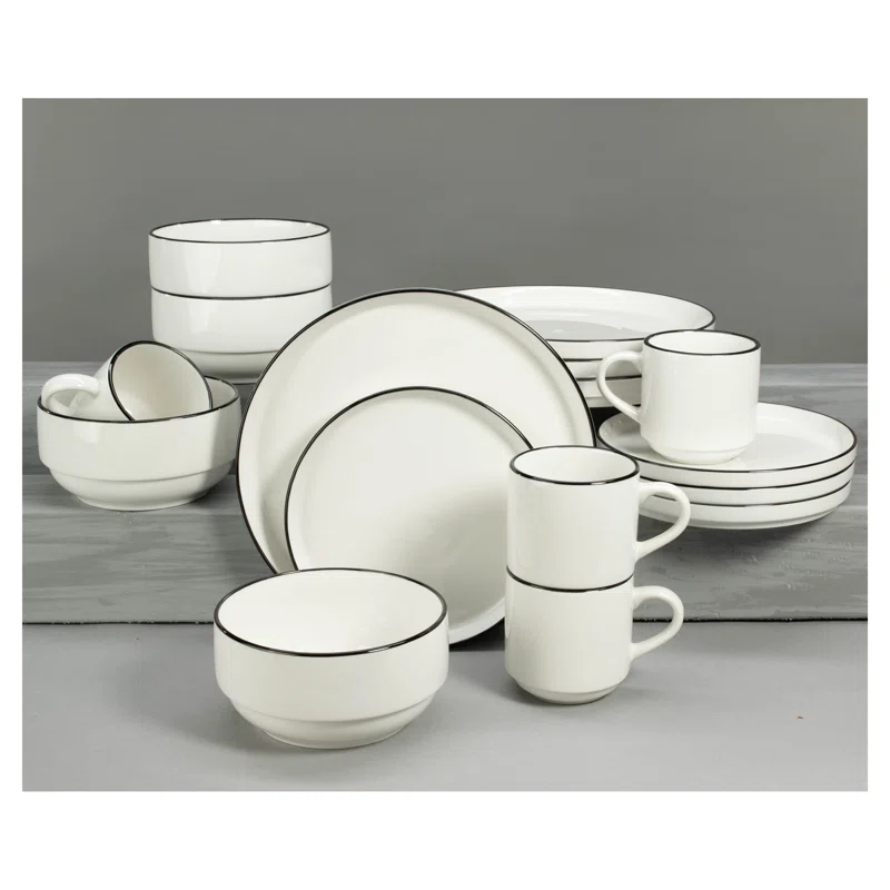 BIA Cordon Bleu BIA Cordon Bleu 16-Piece, Stackable Black Rim Dinnerware Set