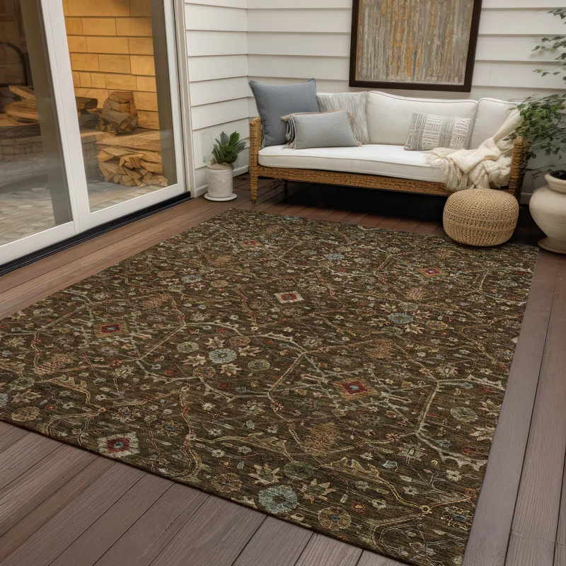 Machine Washable Indoor/Outdoor Chantille ACN1130 Chocolate Rug