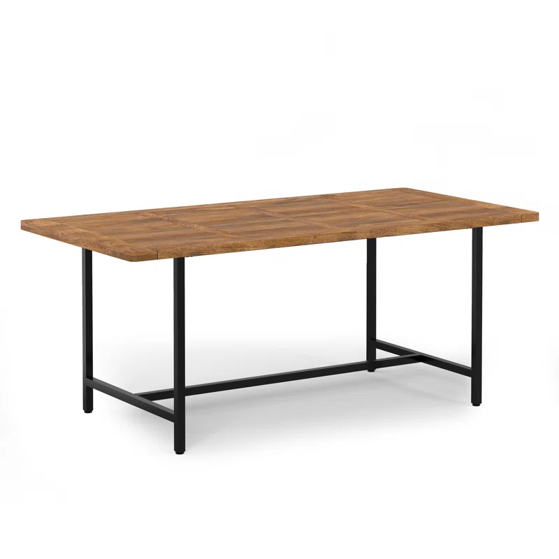 Simpli Home Campbell 72"W Mango Wood Industrial Dining Table, Powder-Coated Metal Base, Rectangle