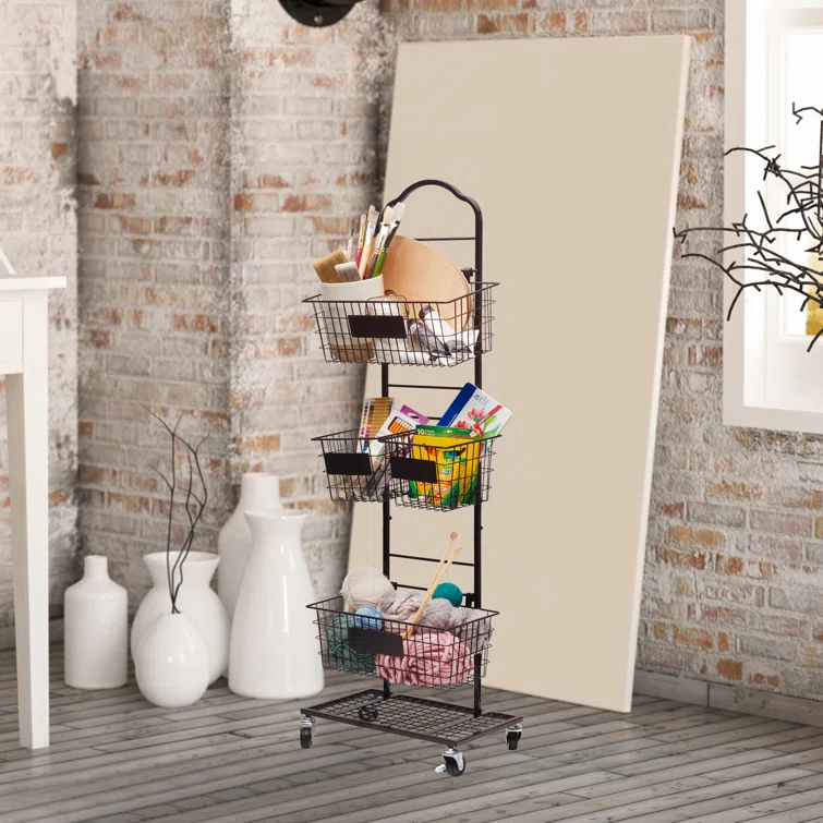 Gourmet Basics by Mikasa Gourmet Basics By Mikasa Mercato Adjustable 2 Or 3 Tier Standing Storage Fruit Basket Rack With Wheels, Black