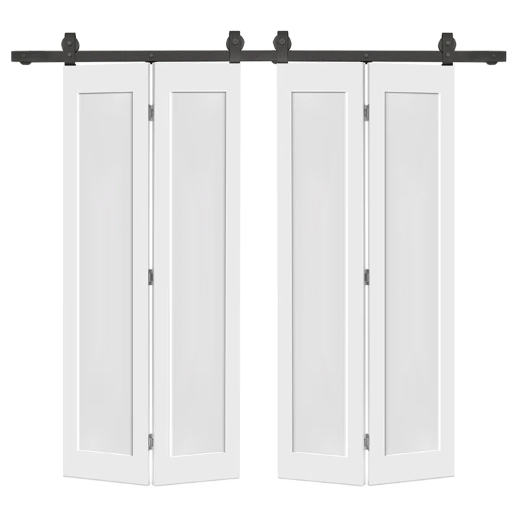 Calhome 1 Panel Shaker Composite Double Bi-Fold Door with Barn Door Hardware Kit