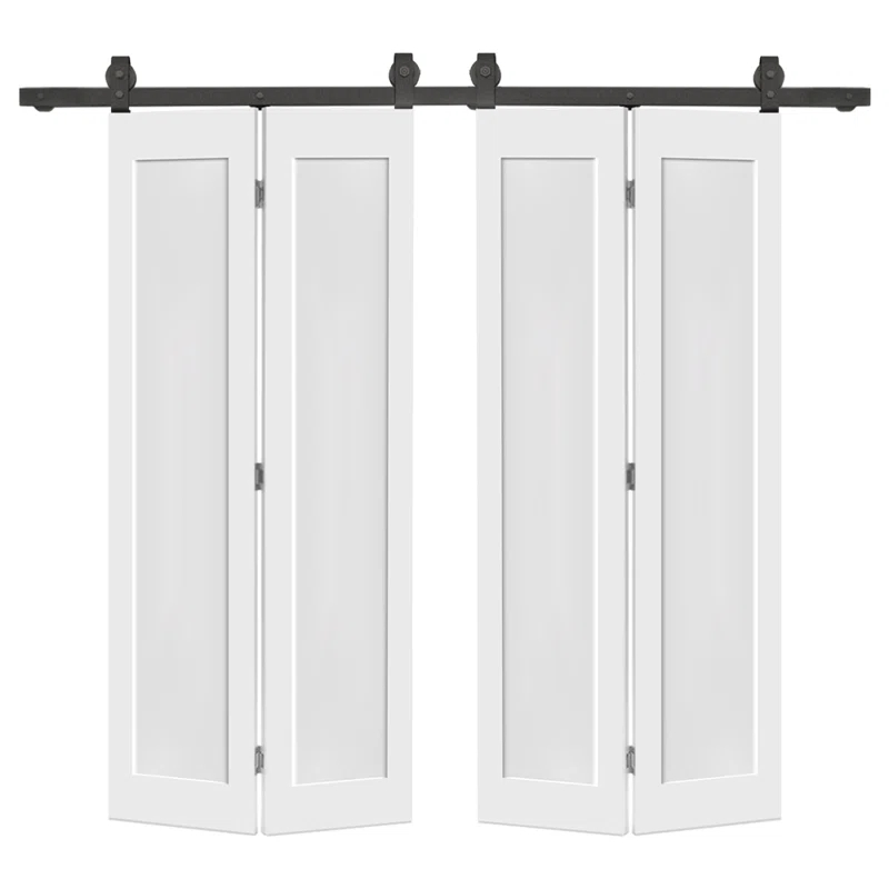 Calhome 1 Panel Shaker Composite Double Bi-Fold Door with Barn Door Hardware Kit