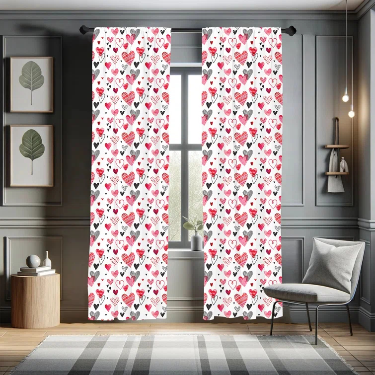 Ambesonne Valentine Semi-Sheer Rod Pocket Sliding Panel (Set of 2)