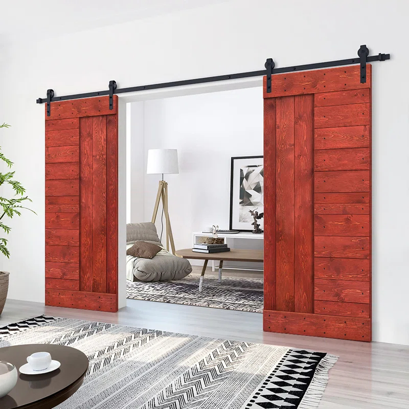 Calhome 84'' Solid Wood Paneled Painted with Installation Hardware Kit Barn Door