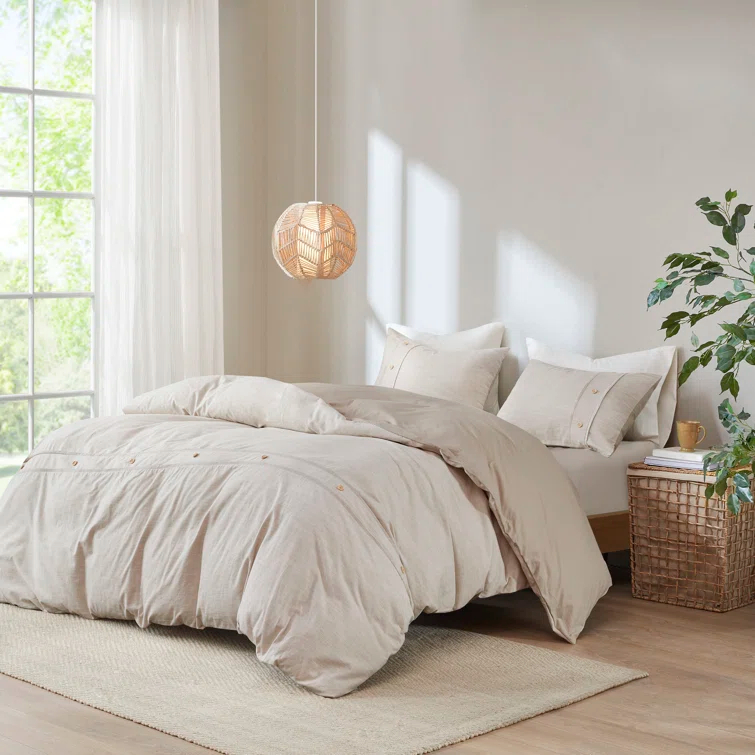 Madison Park Dover Natural Organic Cotton Oversized Duvet Cover Set Full/Queen (Set of 3)