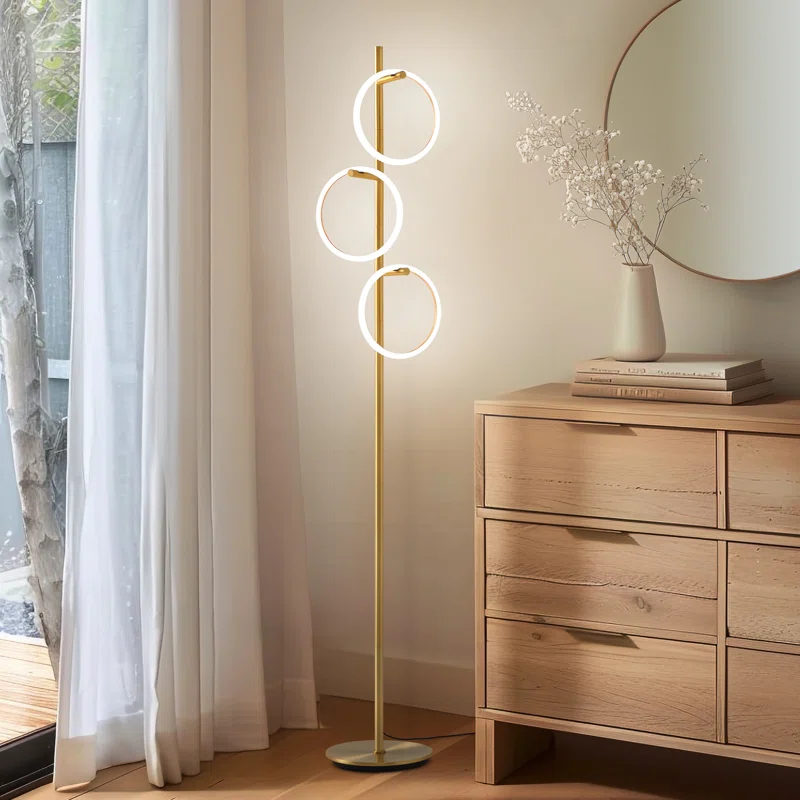 Brightech Saturn 66" Modern LED Floor Lamp with 3 Removable Ring Lights and Gold Finish, 3-Way Dimming