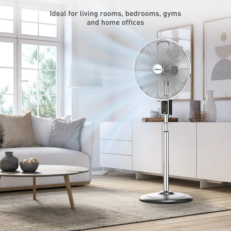 Holmes 16" Oscillating Digital Chrome Metal Stand Fan, 3 Speeds, Remote Control