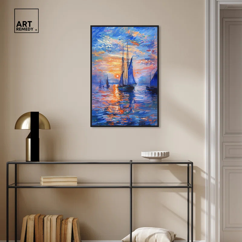 Art Remedy Art Remedy Night Sea Breeze Framed Sailing 1 Piece Canvas Wall Art 57718