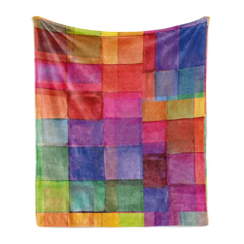 Ambesonne Ambesonne Abstract Fleece Throw Blanket Rainbow Colors Squares Multicolor