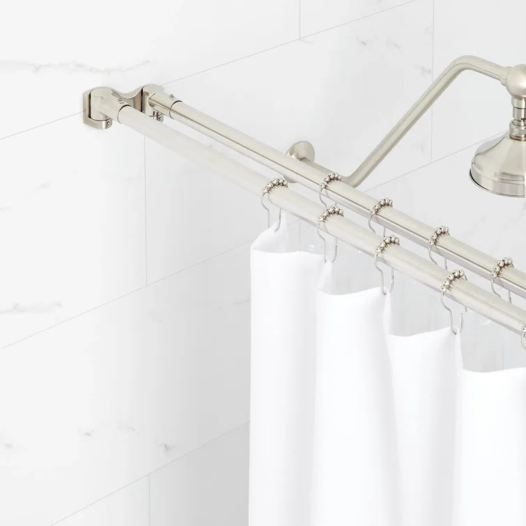 Signature Hardware 60" Brass Straight Double Bar Shower Curtain Rod