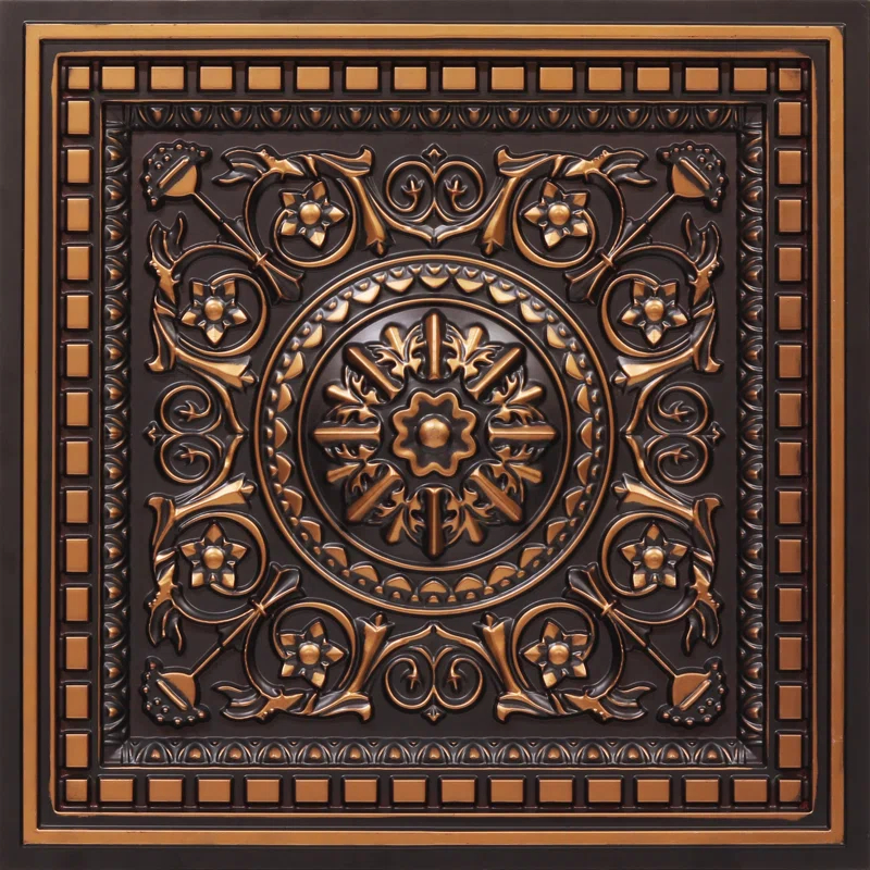 FromPlainToBeautifulInHours Da Vinci 24'' L x 24'' W PVC Drop-In Ceiling Tile In Antique Copper (Set of 50)