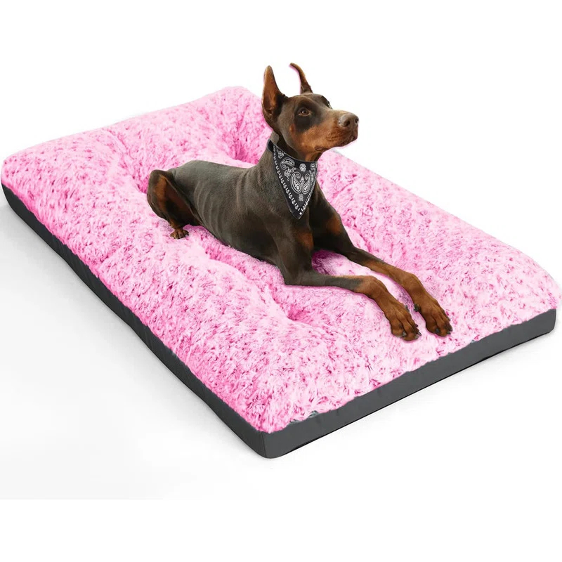 Comfy Fluffy Kennel Pad Anti-Slip for Dogs Up to 90 lbs, 42" x 28", Pink