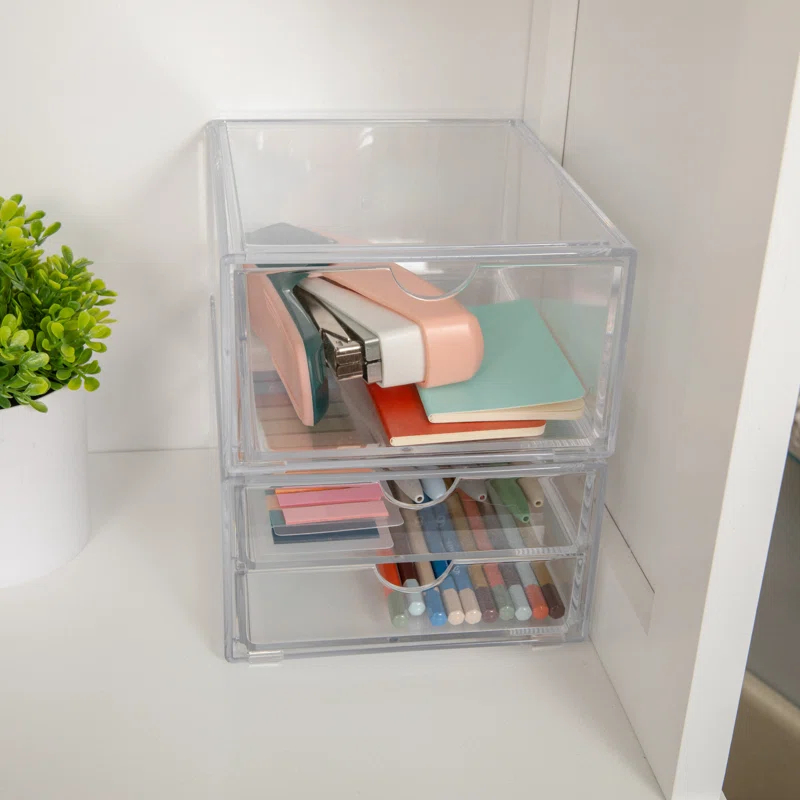 Martha Stewart Thomas Martha Stewart Stackable Plastic Office Desktop Organizer Boxes - Single Drawer and 2 Drawers