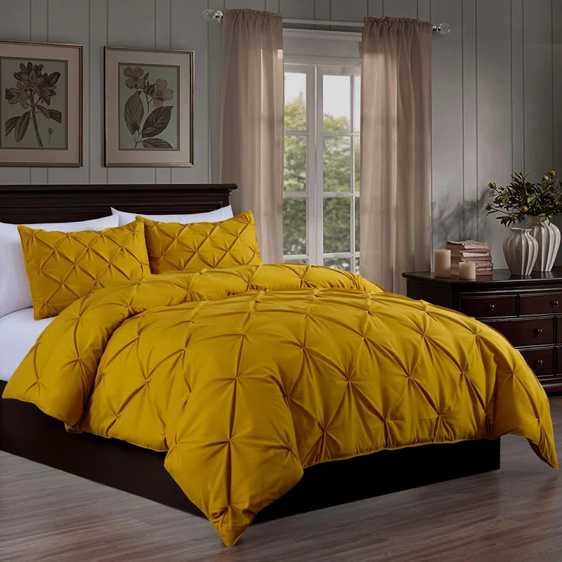 Chezmoi Collection Berlin Pintuck Microfiber 3-Piece Comforter Set