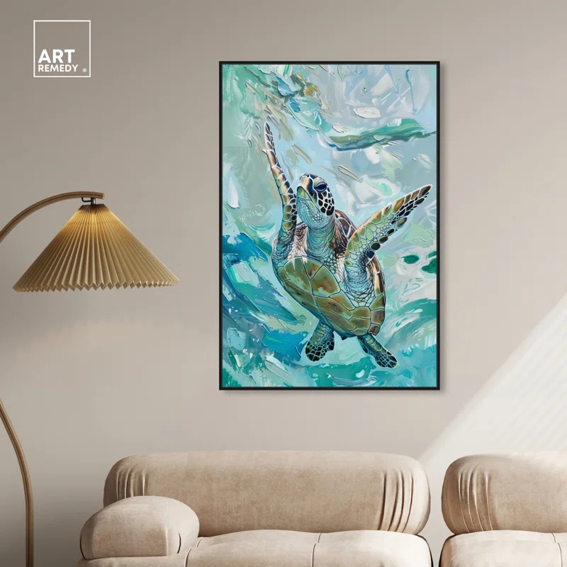 Art Remedy Art Remedy Serene Turtle Framed Colorful Coastal 1 Piece Canvas Wall Art 57715