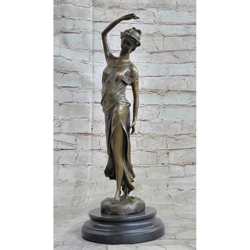 Bloomsbury Market Avello Victorian Girl Signed Sculpture Elegant Art Nouveau Bronze Statue Figurine Deco